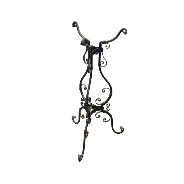 Victorian Antique Victorian Art Nouveau Scrolled Wrought Iron Tripod Garden Plant Stand For Sale - Image 3 of 16