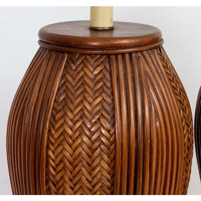 Pair of Tall Mid Century Rattan Lamps For Sale In New York - Image 6 of 6