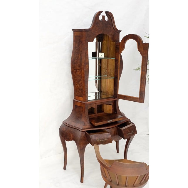 Italian Burl Olive Wood Bombe Style Drop Front Secretary W/ Hutch Shelves For Sale In New York - Image 6 of 11