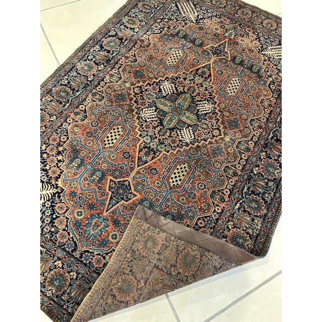 Brick Red Antique Persian Mohtasham , 4'4" X 6'7" For Sale - Image 8 of 11