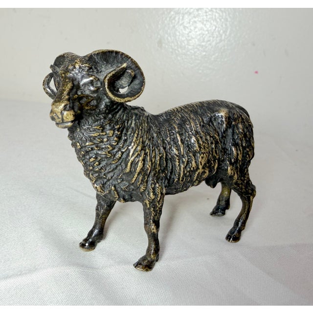 Antique 1800's Austrian Miniature Bronze Ram Statue Figure Sculpture Realistic For Sale - Image 4 of 13