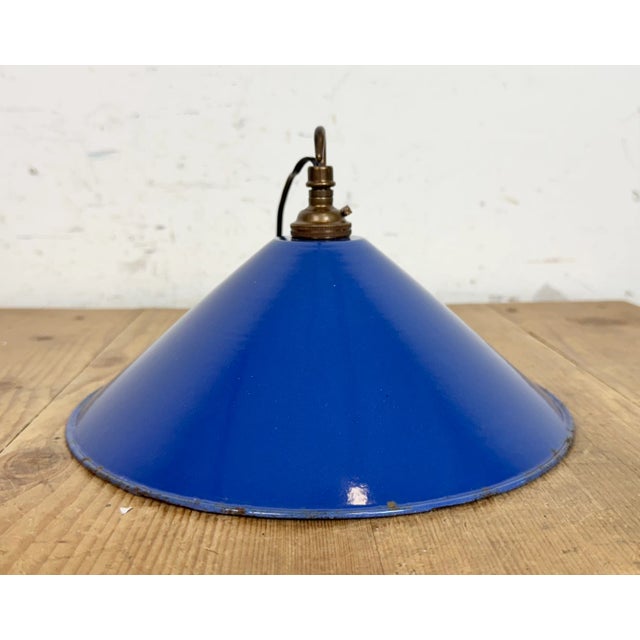 Industrial Blue Enamel Factory Pendant Lamp, 1950s For Sale - Image 12 of 17