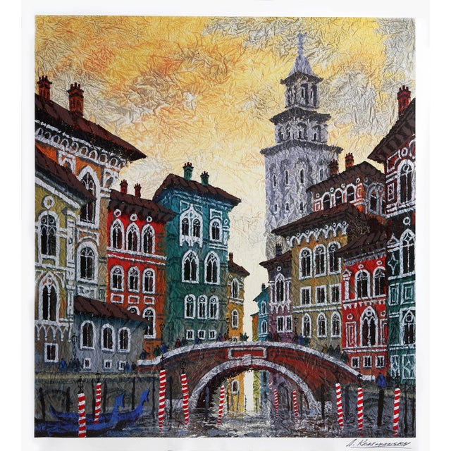 Contemporary Venice Yellow Sunset, Anatole Krasnyansky Seriolithograph, Signed in Plate For Sale - Image 3 of 3