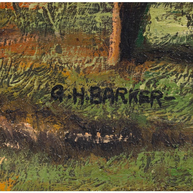 Mid 20th Century Mid 20th Century George H. Barker Signed Pastoral Landscape Oil Painting in Ornate Gilt Frame For Sale - Image 5 of 5