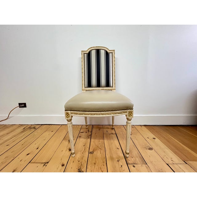 French Set of 4 Vintage Louis XVI Style Dining Chairs With Leather Seats For Sale - Image 3 of 5