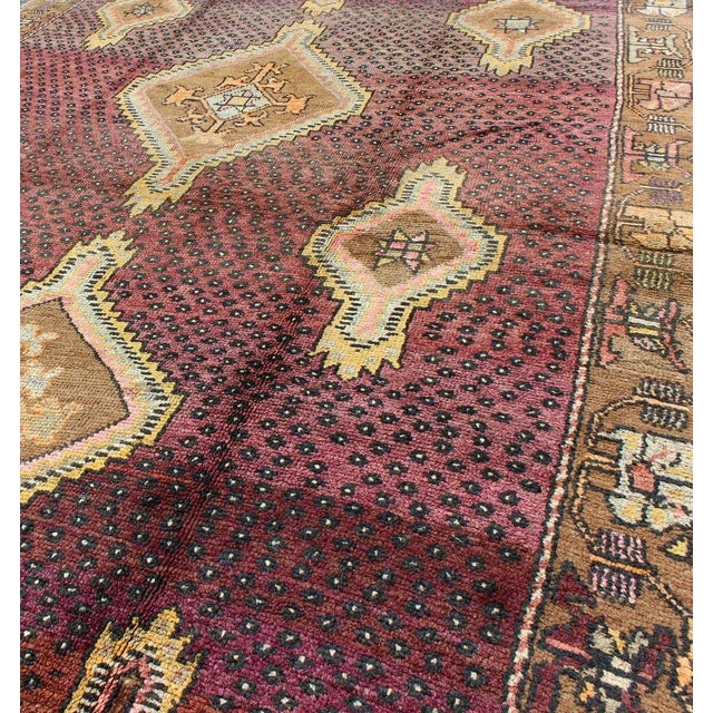 Textile Vintage Turkish Medallion Oushak Kars Gallery Runner in Gold and Burgundy For Sale - Image 7 of 9