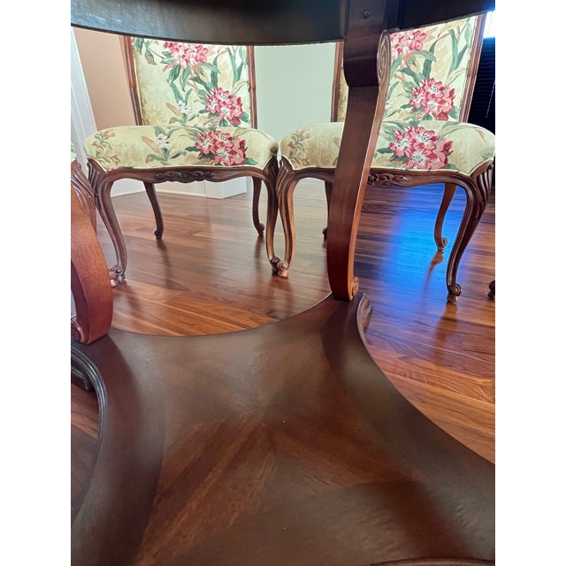 Wood Round Glass Top Dining Table & 8 Chairs, Set of 9 For Sale - Image 7 of 11