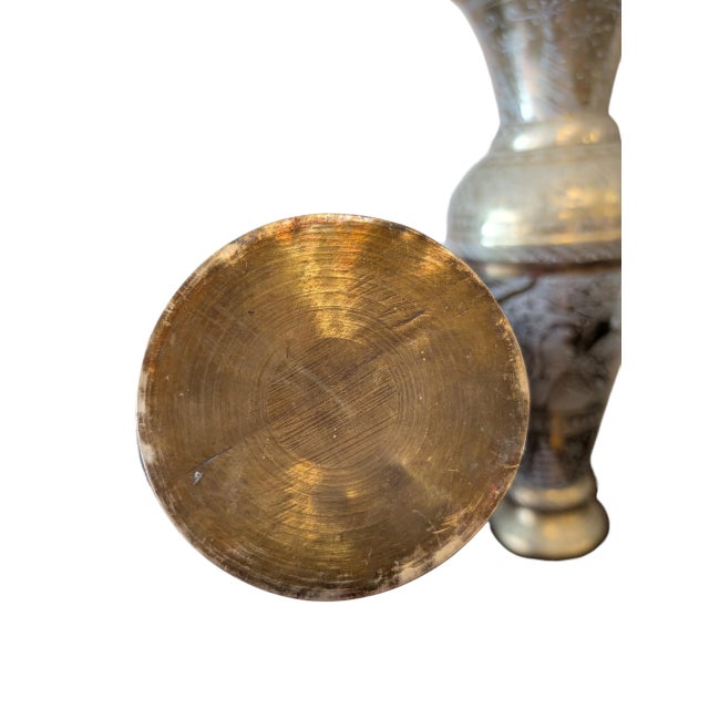 Pair of Large Mid-Century Indian Etched Brass Vases For Sale - Image 9 of 11