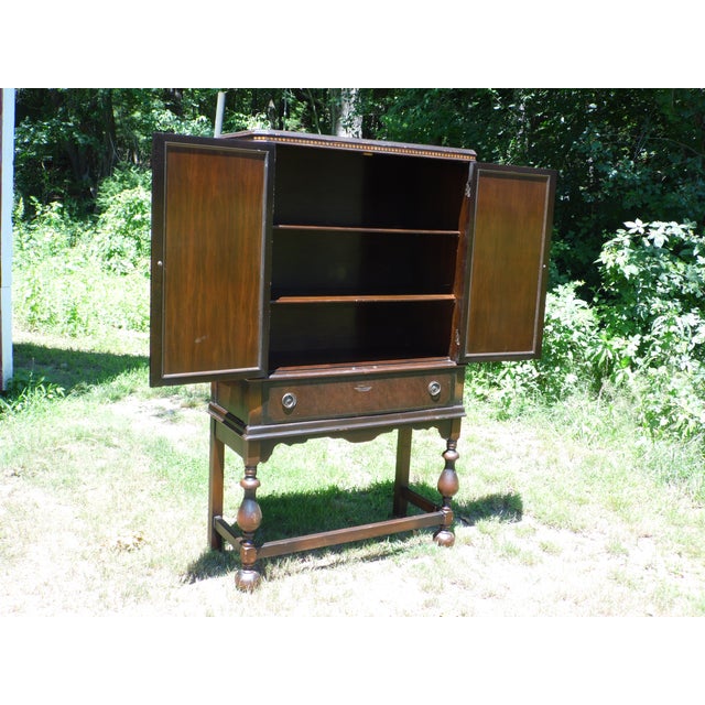 Vintage Feinberg Bros Walnut Art Deco China Bar Cupboard Linen