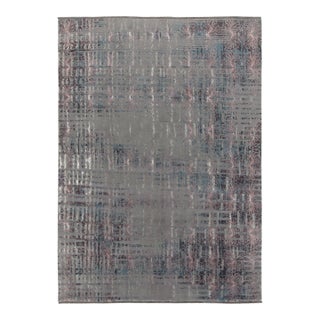 Rug & Kilim’s Abstract Rug in Blue and Grey, Subdued Pink Floral Patterns For Sale