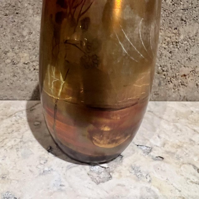 Art Nouveau Weller Pottery Lasa Glazed Gold Vase Art Landscape For Sale - Image 3 of 9