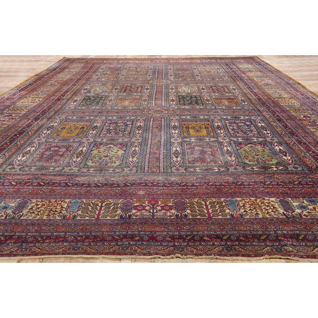 Ruby Red Antique Persian Four Seasons Garden Kerman Rug - 11'04 X 17'05 For Sale - Image 8 of 9
