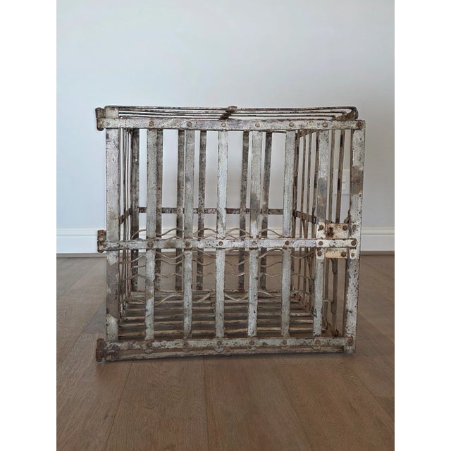 French Vineyard Industrial Painted Metal Antique Wine Rack Bottle Cage For Sale - Image 9 of 18