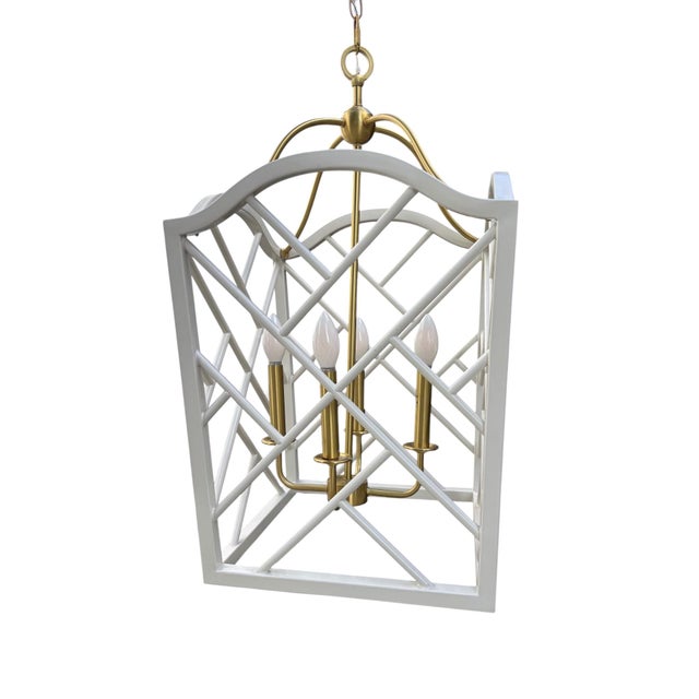 Large Chippendale or Chinoiserie Faux Bamboo Frettework Lantern For Sale - Image 10 of 14