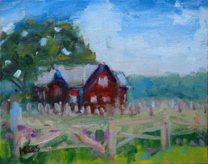 Brown Shake House, Contemporary Landscape Oil Painting