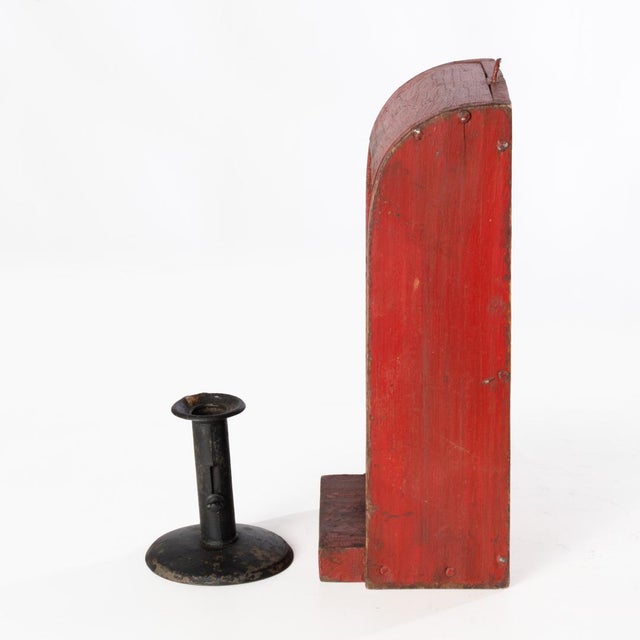 Mid 19th Century Antique Red Candle Box Sconce With Hog Scraper Candlestick For Sale - Image 5 of 7