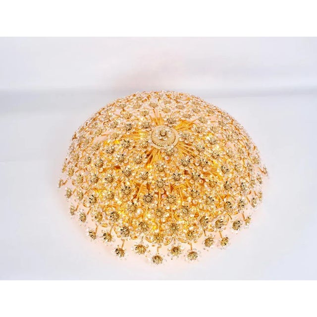 Large Gilt Brass and Cut Glass Flower Flush Mount from Palwa, Germany, 1970s For Sale - Image 11 of 13