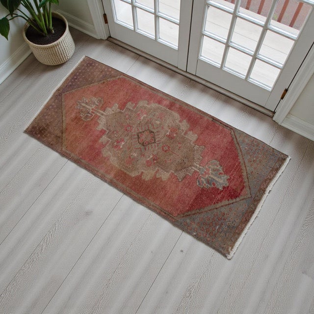 Rustic Front of Kitchen Sink Rug, Hand Made Bath Mat Muted Colors Small Rug -1′7″ × 3′4″ For Sale - Image 3 of 13