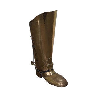 English Brass Boot Umbrella Cane Stand For Sale