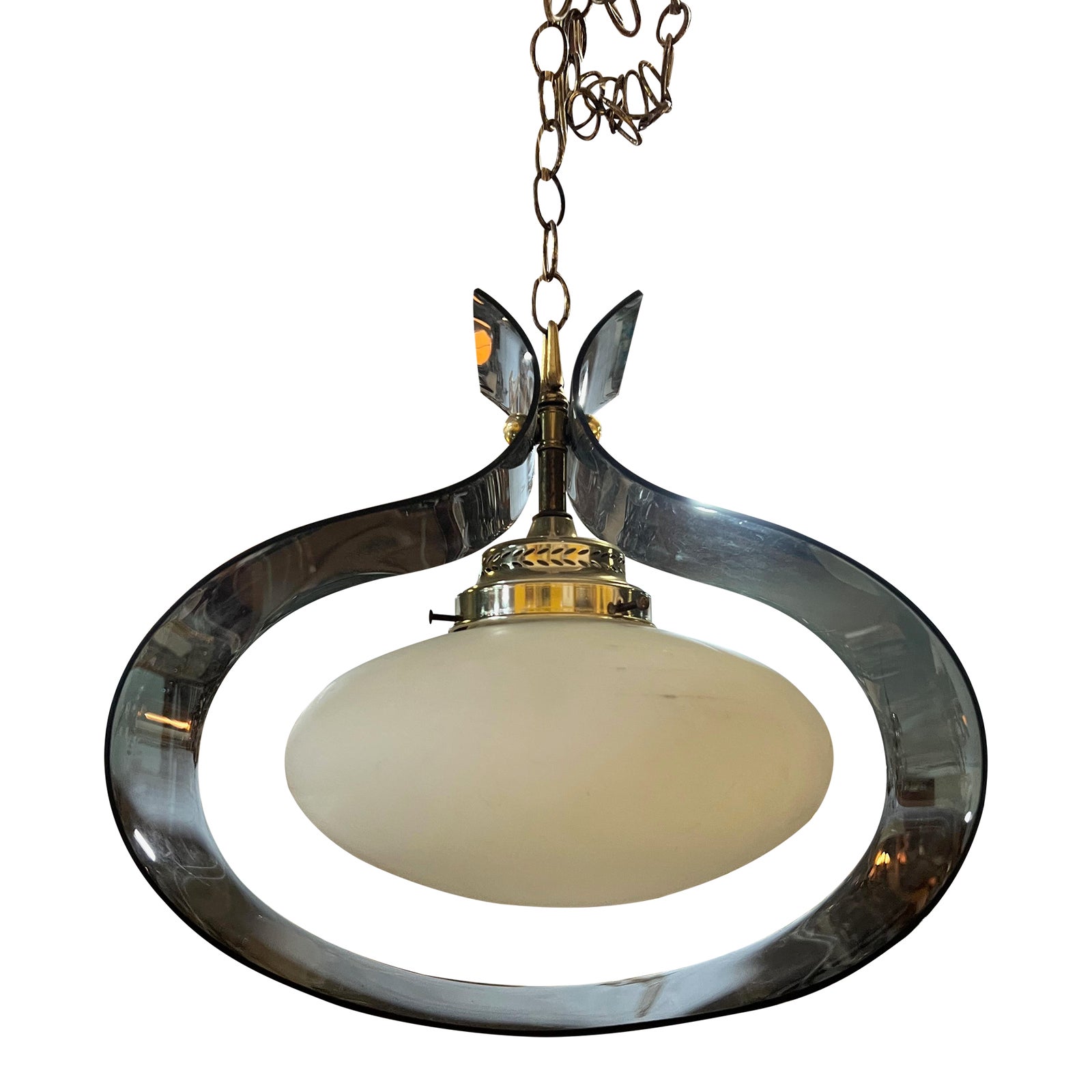 Mid Century Post Modern Oval Smoked Lucite Laurel Style Hanging Swag