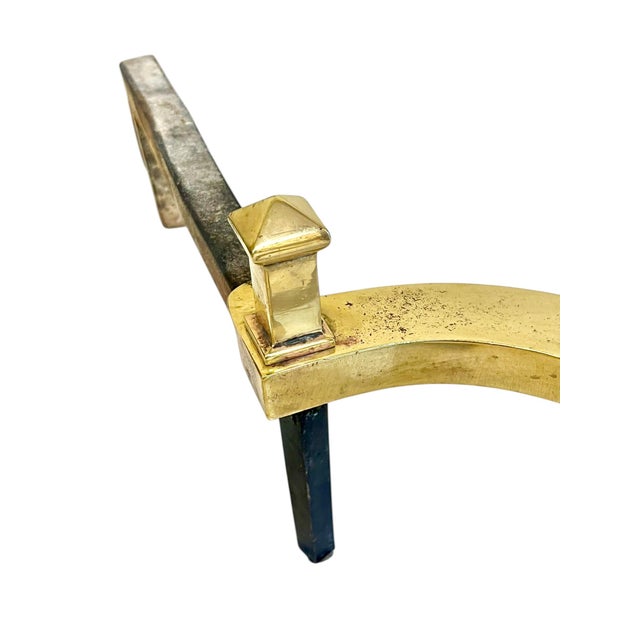 Pair Antique English Georgian Style Brass and Iron Andirons Chenets For Sale - Image 13 of 16