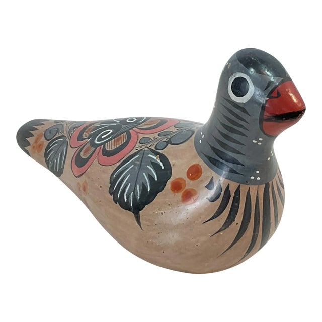 Vintage Tonala Mexican Pottery Folk Art Dove Bird Hand Painted For Sale