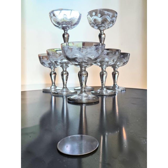 Art Deco Engraved Glass Champagne Coupes from Meisenthal, 1930s, Set of 8 For Sale - Image 13 of 14