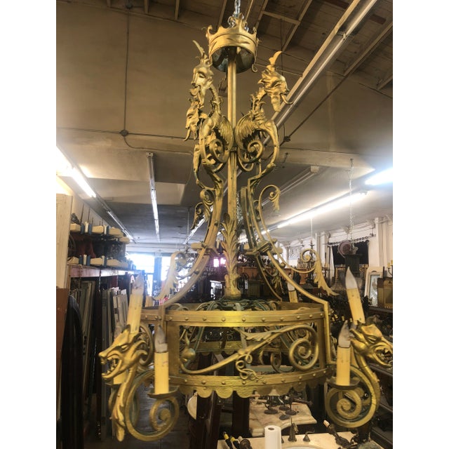 Gothic 1920s Spanish Revival Gothic Mediterranean Iron Oversized Chandelier For Sale - Image 3 of 13