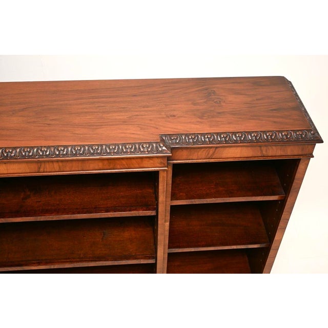 1920s Antique Walnut Breakfront Open Bookcase, 1920 For Sale - Image 5 of 11