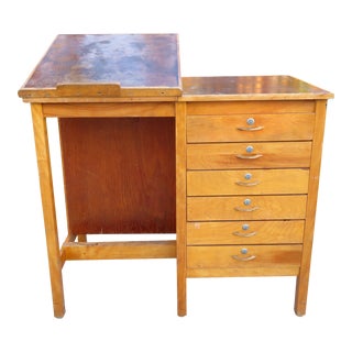 Vintage Handmade Workshop Standing Drafting Desk Workbench Artist Table Cabinet For Sale