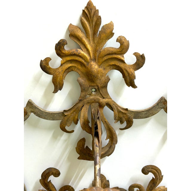 Large Pair Venetian Gilt & Polychromed Tole Candle Sconces Italy, circa 1890s For Sale - Image 15 of 18
