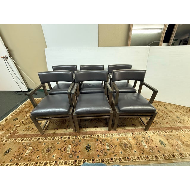 Design Plus Gallery presents a Set of Six Simplice Leather Arm Chairs by Antonio Citterio for Maxalto and B&B Italia. Gray...
