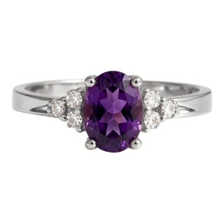 Elegant Amethyst Cubic Zirconia Ring in Solid Silver, Wedding Engagement Ring, Purple Gemstone Birthstone Ring Us 7 For Sale