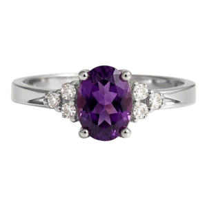 Elegant Amethyst Cubic Zirconia Ring in Solid Silver, Wedding Engagement Ring, Purple Gemstone Birthstone Ring Us 7