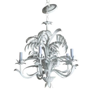 Vintage Metal Tole Palm Tree Beach Leaf Leaves Chandelier Newly Wired Restored For Sale