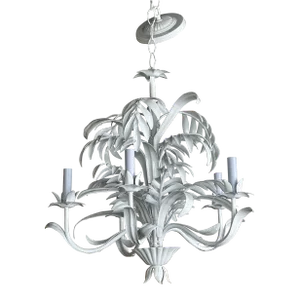 Vintage Metal Tole Palm Tree Beach Leaf Leaves Chandelier Newly Wired Restored