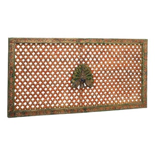 Vintage Painted Jali Panel with Peacock Motif, 1970s For Sale