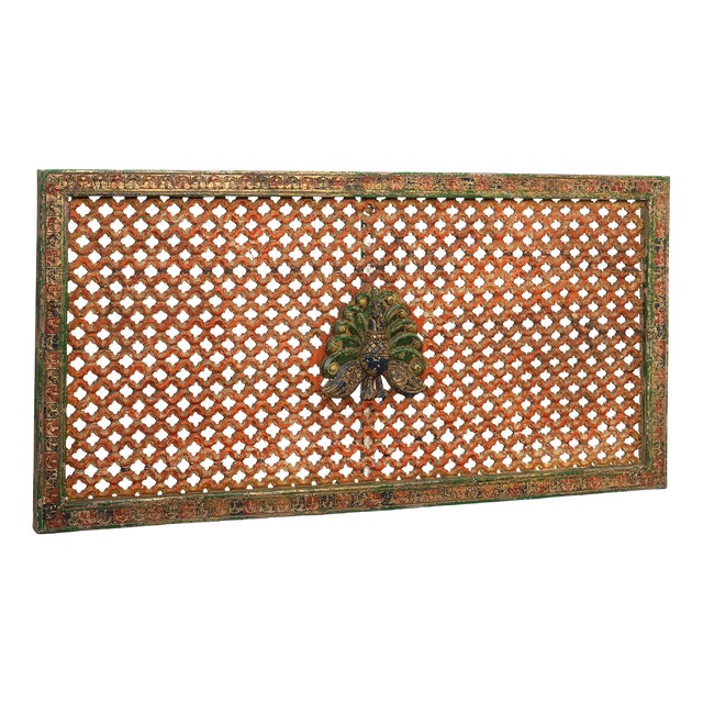 Vintage Painted Jali Panel with Peacock Motif, 1970s For Sale