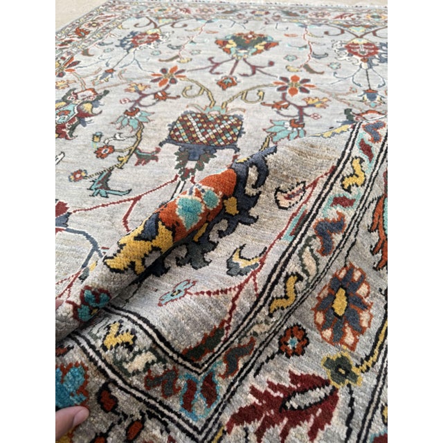 Textile Ziegler Design Area Rug, Hand-Knotted Wool, Floral, 5x7, Silver & Teal For Sale - Image 7 of 12