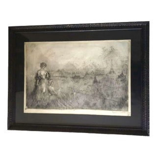 Louis Icart, Two Women Overlooking Paris, 1920, Etching For Sale