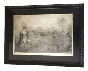Louis Icart, Two Women Overlooking Paris, 1920, Etching
