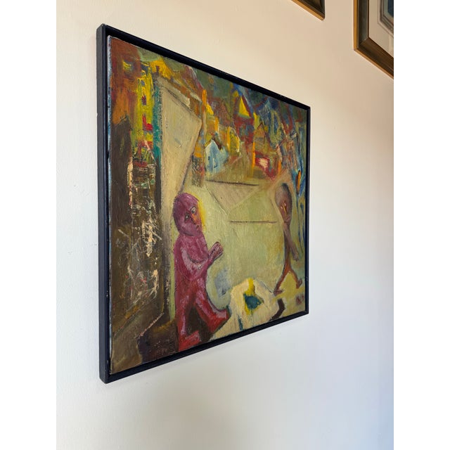 This evocative 1970s vintage oil on canvas showcases a powerful blend of Impressionist and Abstract expression, merging...