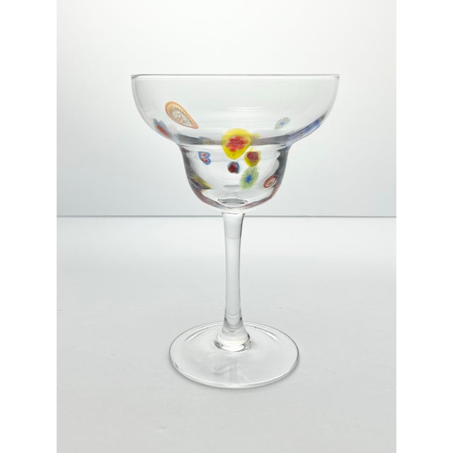 Murano Contemporary Colorful Millefiori Confetti Blown Glass Margarita Glasses - Set of 4 For Sale - Image 4 of 8