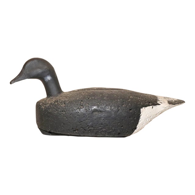 Antique Hand Carved Wood Folk Art Black Goose Duck Decoy Bird Sculpture SDG For Sale
