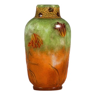 Art Nouveau Cameo Tulips Vase with Gilding from Daum Nancy, France, 1900s For Sale
