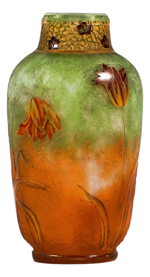 Art Nouveau Cameo Tulips Vase with Gilding from Daum Nancy, France, 1900s
