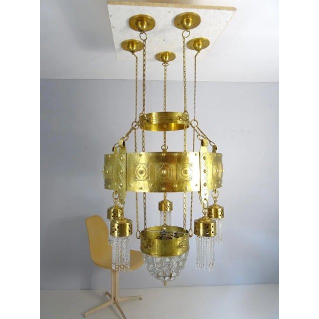 Gold Large Art Nouveau Chandelier in Brass, Vienna, 1890s For Sale - Image 8 of 12