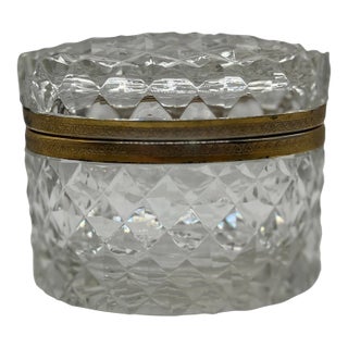 French Baccarat Style Crystal Glass & Ormolu Mounted Oval Casket Box For Sale