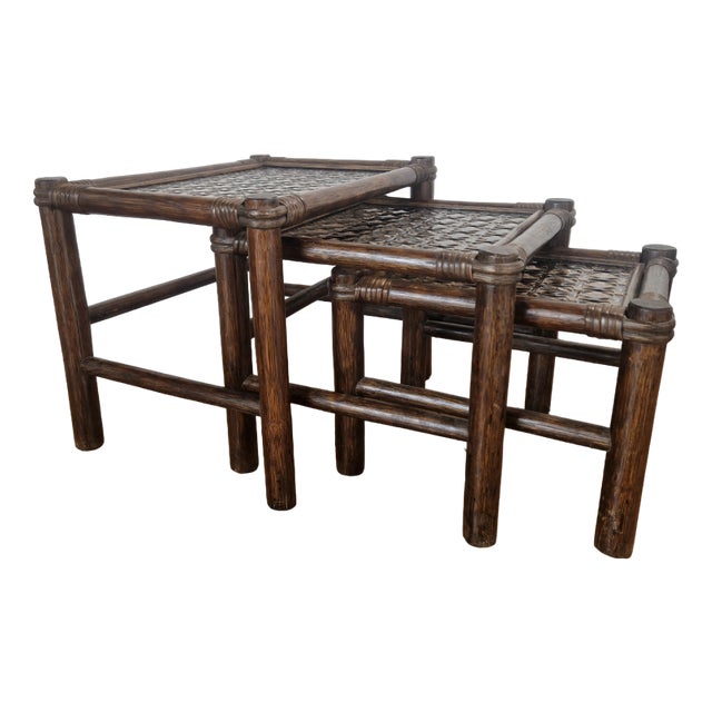 Vintage Manou Bamboo Nesting Tables, 1970s, Set of 3 For Sale