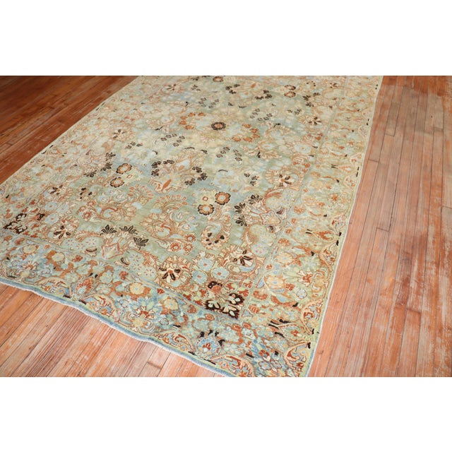 Textile Early 20th Century Zabihi Collection Blue Peach Green Persian Sarouk Rug - 5'9" x 9'4" For Sale - Image 7 of 9